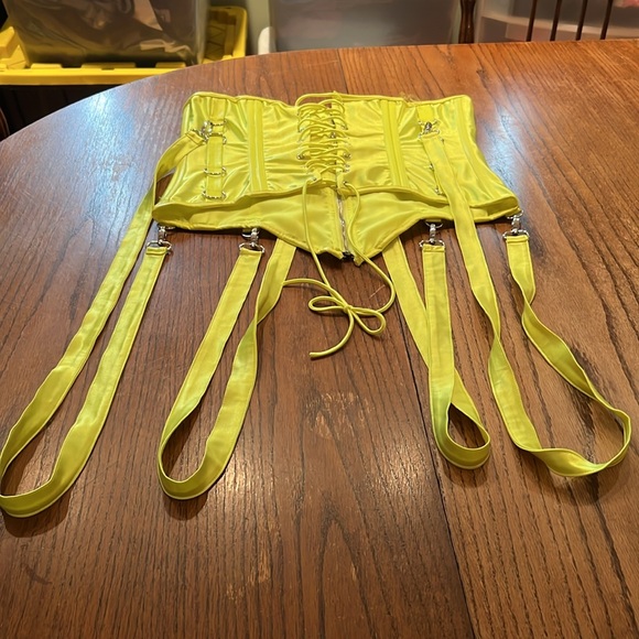 Akira Neon Yellow Corset Top with Straps Zipper Front And Lace-up Back Size 1X - Picture 7 of 10